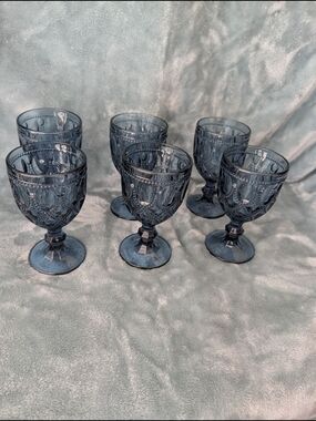 Blue Pressed Glass Goblets - Set of 6